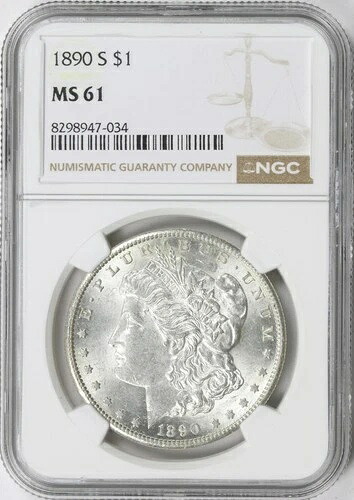 1890-S 1ドル モルガン銀貨 NGC MS61