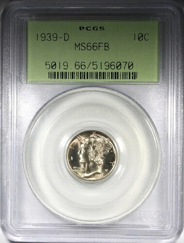 1939-D マーキュリーダイム PCGS MS66FB フルバンド OGH オールドグリーンホルダー