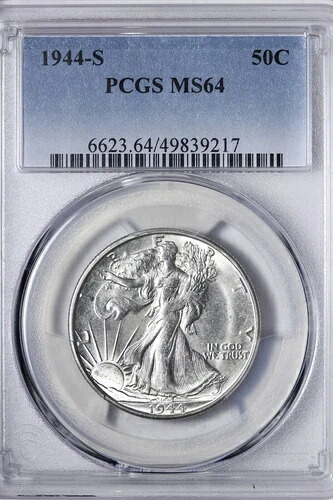 BU 1944-S ウォーキング・リバティ ハーフダラー PCGS MS64 フロスティ ZZLM