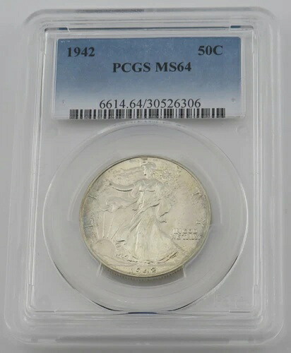 1942年 P 50セント ウォーキング・リバティ ハーフドルコイン - PCGS MS64 認定番号 30526306