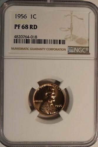 1956年 1C リンカーンセント-キー日付-NGC PF-68-RD-ゴージャスなコイン!!-