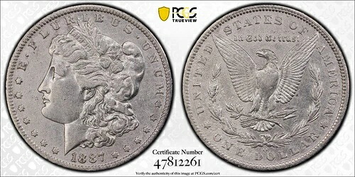 1887年 O $1 モルガン シルバー ドル PCGS XF ゴールドシールド&TrueViewによるディテールプロテクト