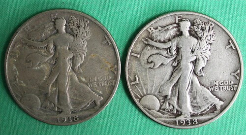 1938年 1938年 D シルバー ウォーキング リバティ ハーフ ドル 2枚の米国ウォーカー コイン VGおよびFine 39,325円