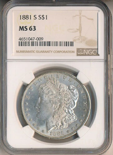 1881-S モーガン シルバー ドル **NGC 認定 MS 63** 送料無料!! 39,325円