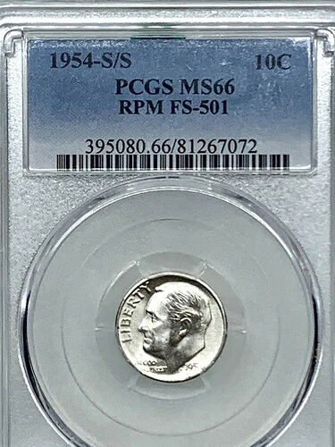 1954 S/S PCGS MS66 FS-501 RPM リパンチ ミントマーク ルーズベルト ダイムジェム BU ホワイト S- 39,325円
