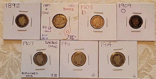 1897年 O ロット (7 ) Barber Dimes Better Dates、1907、1892 US シルバー 10 セント-