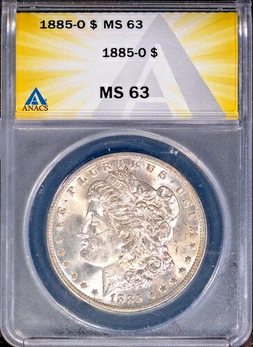 1885年-O $1 シルバー モーガンドル MS 63 ANACS #7786748 + ボーナス-