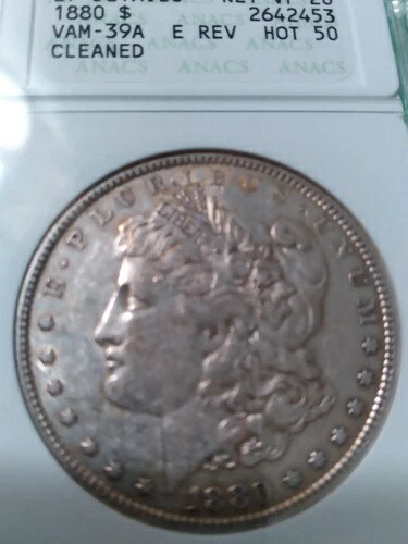 1880年製 モルガン VAM 39A E REV. HOT 50 VF20 クリーニング済み $1