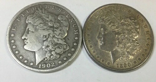 1890年と1902年のモルガンドルペア、中級品のコインペア、オリジナル|WORLD RESOURCE【QUEEN店】