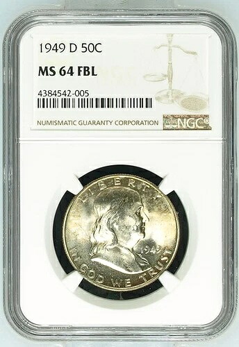 1949 D 1/2ドル フランクリン NGC MS-64 FBL- 42,185円