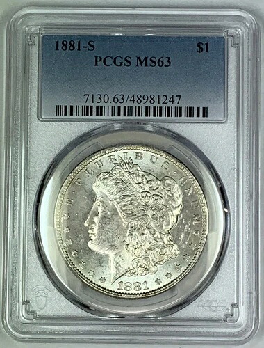 1881-S モーガン銀貨 1ドル硬貨 PCGS MS 63 (7) A|WORLD RESOURCE【QUEEN店】