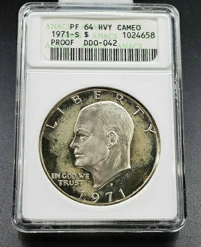 1971年 S $1 アイク・アイゼンハワー シルバーコイン ドル ANACS PF64 HVY カメオ バラエティ DDO 042