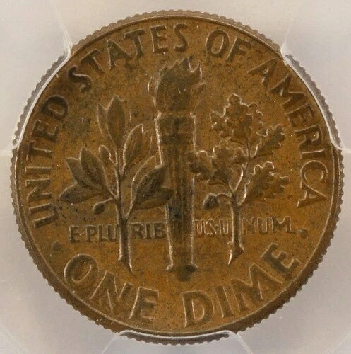 1968年-D 10C ルーズベルト ダイム リバース ミッシング クラッド レイヤー PCGS AU58 BN-