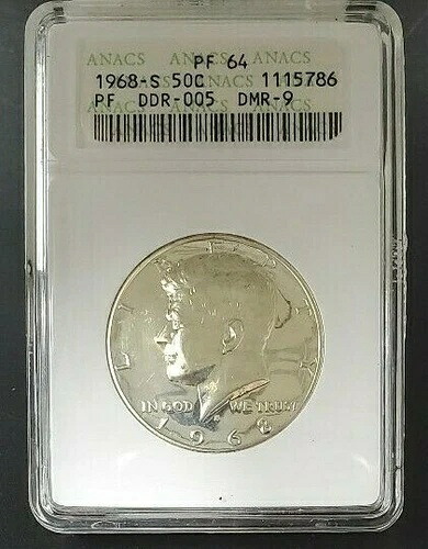 1968年 S ケネディ 1/2 ドル プルーフ ANACS PF64 DDR-005 DMR-9 ミックス ダブルダイ REV-｜WORLD RESOURCE【QUEEN店】
