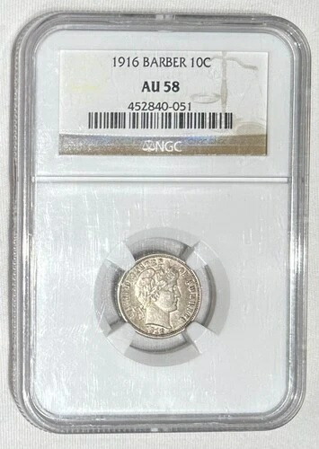 1916年 10セント バーバー ダイム NGC AU58