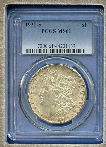 1921年 S PCGS MS61 モーガンシルバー ドル $1 米国造幣局より良い日付コイン 1921年-S MS-61- 42,185円