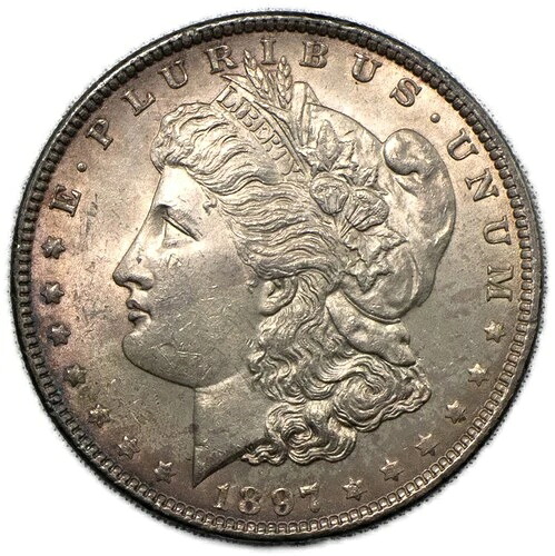 1897年 P モルガン シルバー ダラー $1 スーパーブリリアント アンサーキュレート BU+ フィラデルフィア