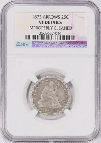 1873年 シーテッド・リバティ・クォーター・アローズ NGC VF