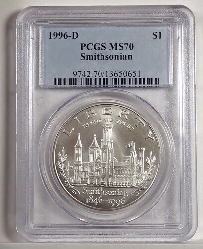 1996年-D スミソニアン $1 記念シルバーコイン 90% MS70 PCGS-