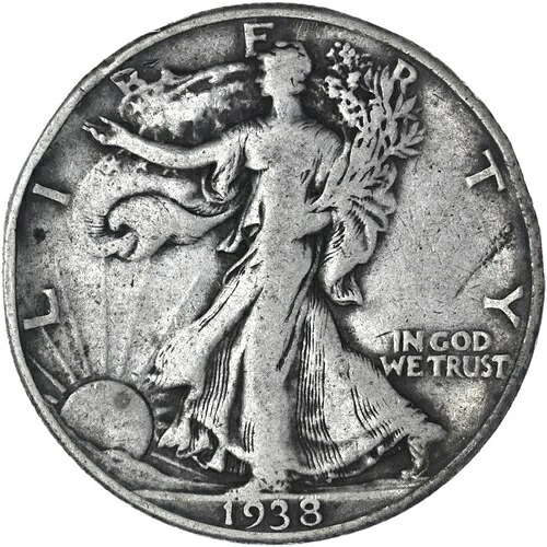 1938年 D ウォーキング・リバティ・ハーフドル 90% シルバー 良質 FN 写真参照 Q564｜WORLD RESOURCE【QUEEN店】