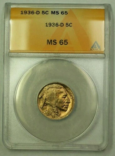 1936-D バッファローニッケル 5セント ANACS MS-65 (C) (WW)