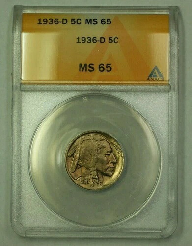 1936-D バッファローニッケル 5セント ANACS MS-65 (I) (WW)