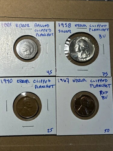 4個セット エラーコイン クリップ プランシェット 1885年 インディアン 1940,67 リンカーン 1958年 シルバー 25C-｜WORLD RESOURCE【QUEEN店】