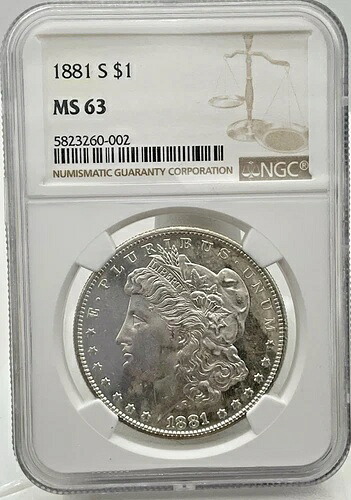 1881年-S モーガンシルバー $1 MS 63 NGC-