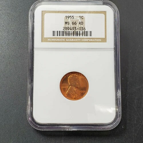 1955年 P リンカーンウィート セントペニーコイン NGC MS66 RD レッドビッグダイクラック @ ヘッドミックス-