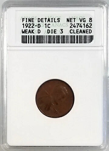 1922 D リンカーン セント、ウィーク D、ダイ 3、ANACS によるネット VG 8 認定!|WORLD RESOURCE【QUEEN店】