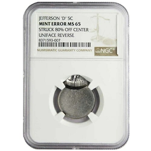 Jefferson D 5c ミントエラー ストラック 80% オフ センター ユニフェイス リバース MS65 NGC ブラウン-｜WORLD RESOURCE【QUEEN店】