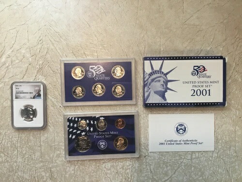 1961年NGC PF62 シルバー 25セント 2001 プルーフセット $1 サカガウィア 1/4 プリペイドコインロット-