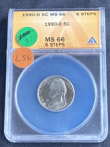 1990-D ジェファーソン ニッケル MS66 6段 ANACS L56