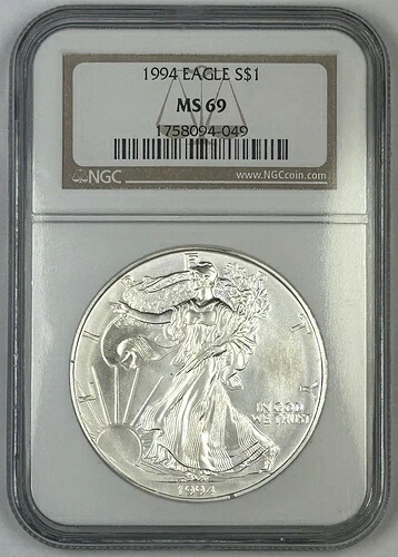 1994年 アメリカンシルバー 1ドルイーグル NGC MS 69 (X)|WORLD RESOURCE【QUEEN店】