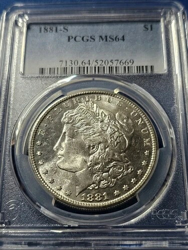 1881年 - S シルバー モルガン ダラー PCGS MS64 - 新品ホルダー、ブラストホワイト