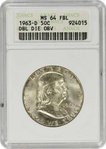 1963年-D フランクリン 1/2ドル DDO-4 MS64FBL ANACS-