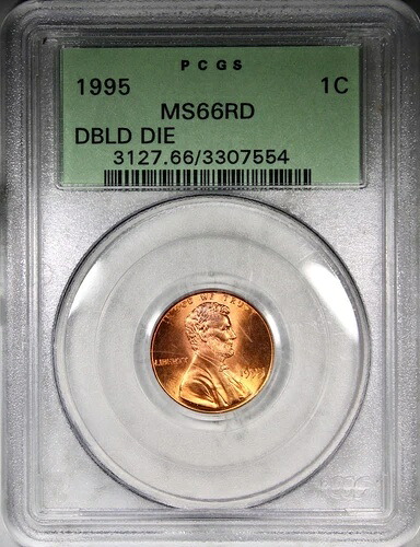 1995年 ダブルダイ サーフェス リンカーンセント PCGS MS66RD OGH オールドグリーンホルダー-