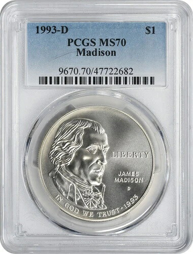 1993年-D マディソン権利章典 シルバー記念ドル MS70 PCGS-