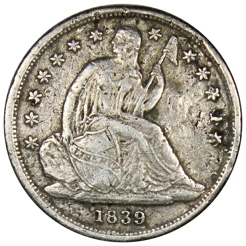 1839-O 座像ダイム XF+ 極美品 クリーニング済み/曲げ加工済み A1413｜WORLD RESOURCE【QUEEN店】