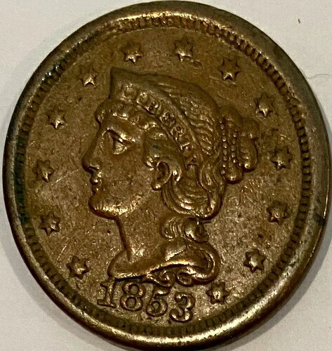 1853年編み髪大セント硬貨 42,185円