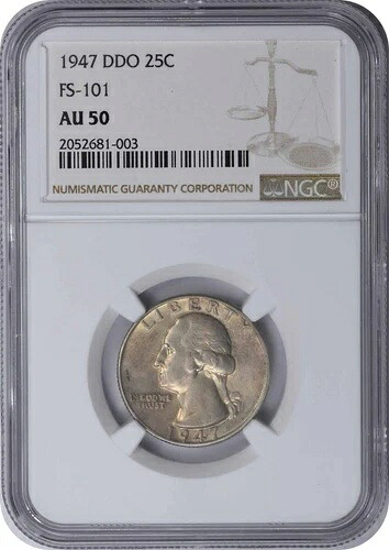 1947年 ワシントンクォーター DDO FS-101 AU50 NGC-