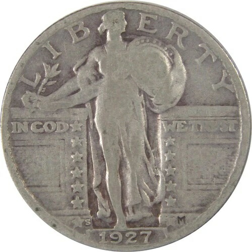 1927年 S スタンディング リバティ クォーター VG 非常に良好な銀貨 25セント SKU:I17367