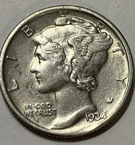 1934-P マーキュリーダイム、AU++、希少DDO、ニアミント、写真参照|WORLD RESOURCE【QUEEN店】