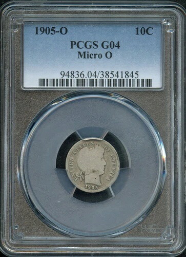 PCGS - バーバーダイム - 10セント - 1905年 - G04-マイクロO - 94836