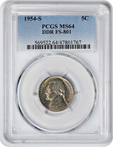 1954-S ジェファーソン ニッケル DDR FS-801 MS64 PCGS-｜WORLD RESOURCE【QUEEN店】 42,185円