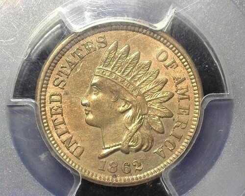 HS&C: 1862年 インディアンヘッドペニー/セントパートレッド、PCGS MS62-USコイン-