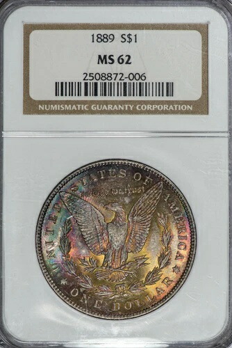 1889 年 モーガン NGC MS62 素晴らしいカラートーンの銀貨！画像
