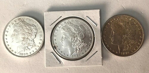 見てください------3- 米国モルガン銀貨- 1880、1881-S、1896