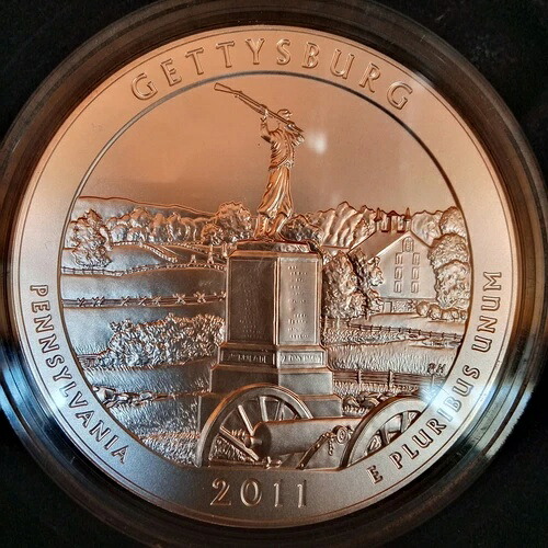2011 P - ゲティスバーグ国立公園 - ATB - 5オンス銀貨 - ミントボックス＆COA - .999