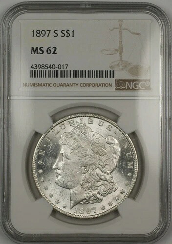 1897-S モーガン銀貨 1ドル硬貨 NGC MS-62 (13a)